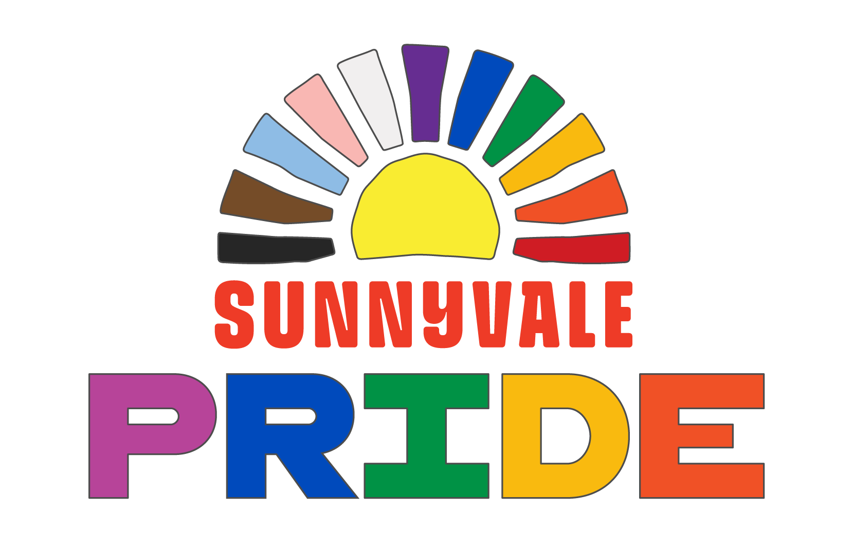 Sunnyvale Pride Rainbow sun clipart above the words Sunnyvale PRIDE